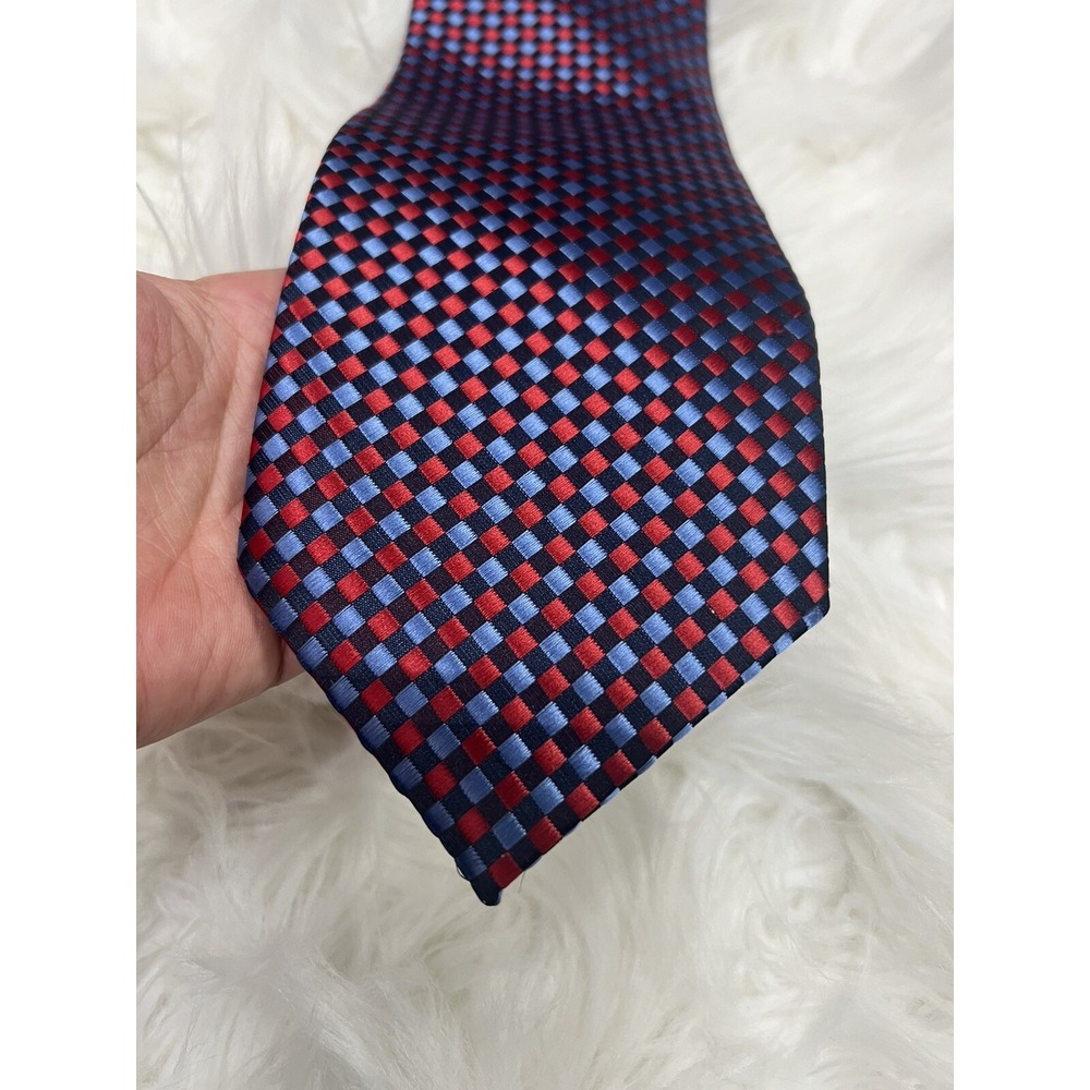 Ermenegildo Zegna Men's Multi-Color Silk Plaid Tie Red Blue Made in Italy